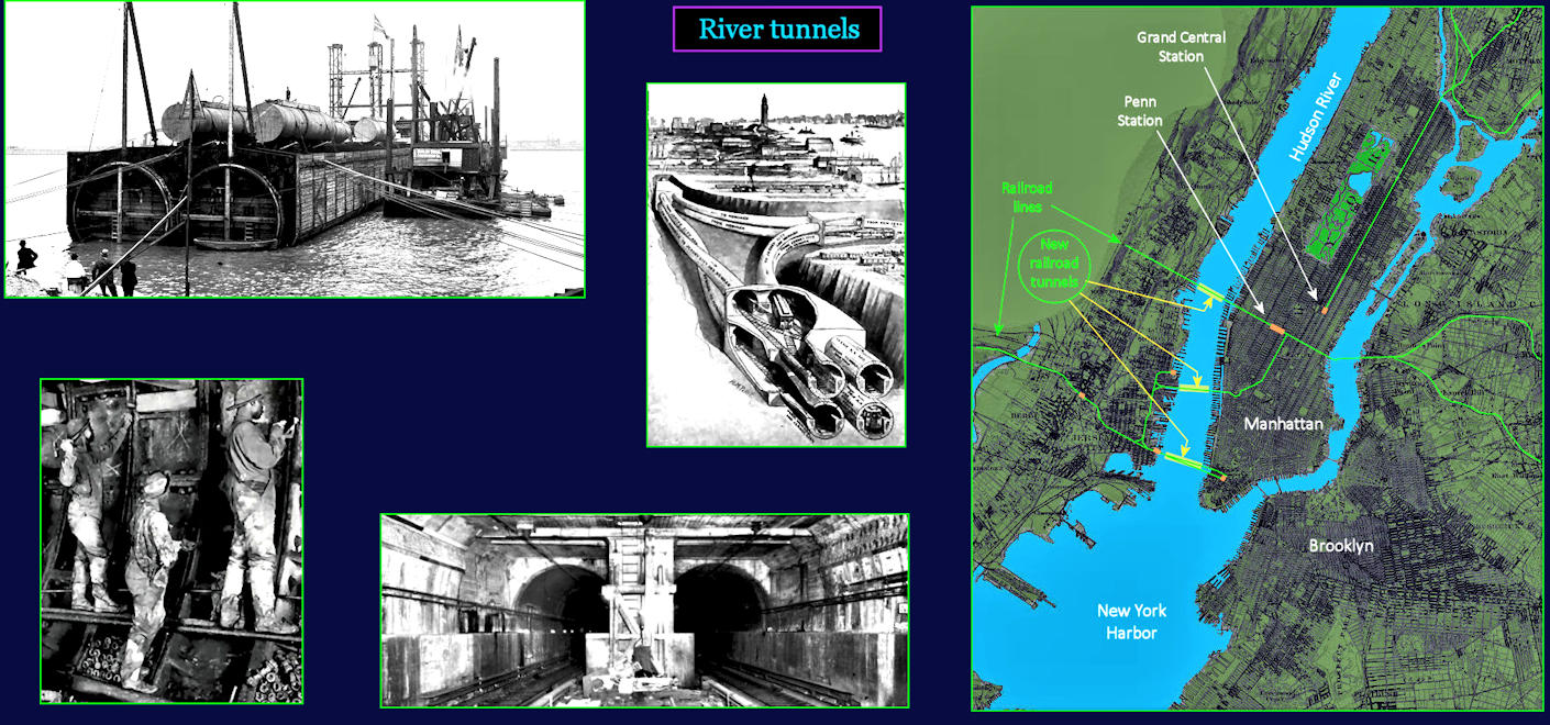 Railroad river tunnels, 1920s map